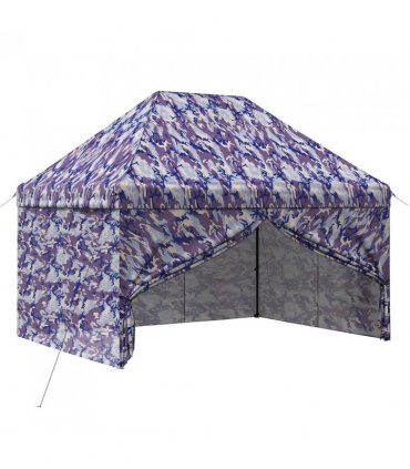 vidaXL Pop-up Gazebo with 4 Sidewalls 2.9 x 4.3 m Blue Camouflage — Size: 290 x 430 cm
