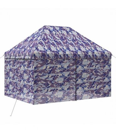 vidaXL Pop-up Gazebo with 4 Sidewalls 2.9 x 4.3 m Blue Camouflage — Size: 290 x 430 cm
