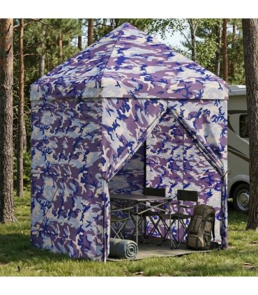 vidaXL Pop-up Gazebo with 4 Sidewalls 2.9 x 2.9 m Blue Camouflage — Size: 290 x 290 cm