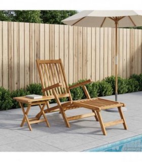 vidaXL Folding Deck Chair with Table Natural Solid Teak Wood — Model: Chair+ folding table