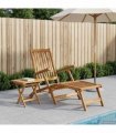 vidaXL Folding Deck Chair with Table Natural Solid Teak Wood — Model: Chair+ folding table