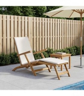 vidaXL Folding Deck Chair with Cushion White Solid Teak Wood