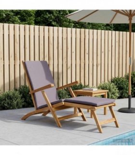 vidaXL Folding Deck Chair with Cushion Dark Grey Solid Teak Wood