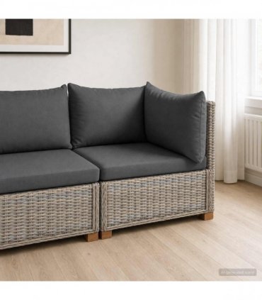 vidaXL Corner Sofa with Cushions GENDT Natural Rattan Kubu Grey