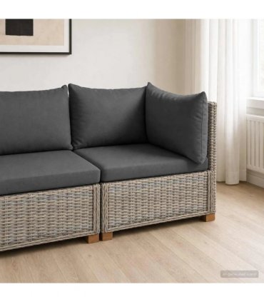vidaXL Corner Sofa with Cushions GENDT Natural Rattan Kubu Grey