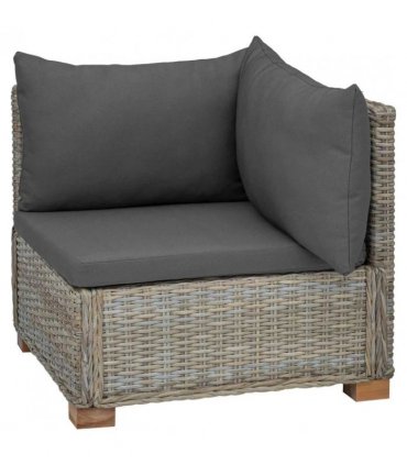 vidaXL Corner Sofa with Cushions GENDT Natural Rattan Kubu Grey