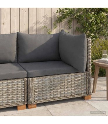 vidaXL Corner Sofa with Cushions GENDT Natural Rattan Kubu Grey