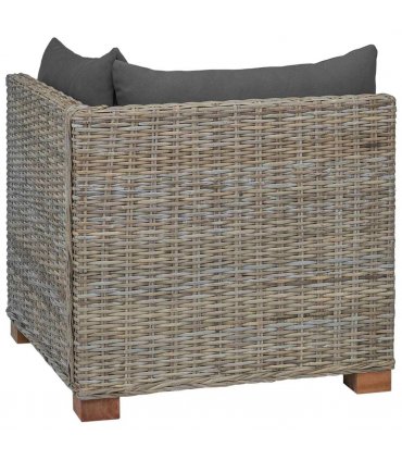 vidaXL Corner Sofa with Cushions GENDT Natural Rattan Kubu Grey