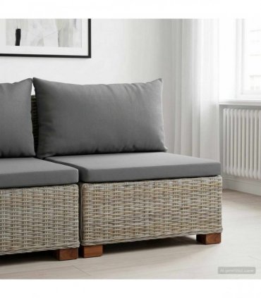 vidaXL Middle Sofa with Cushions GENDT Natural Rattan Kubu Grey