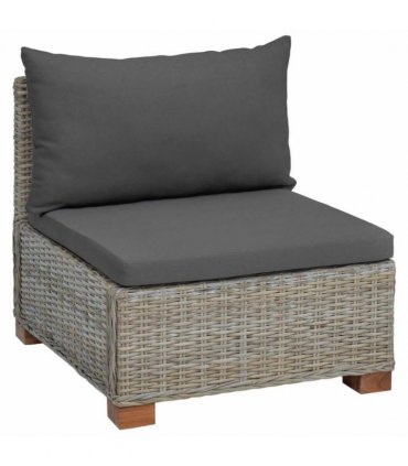 vidaXL Middle Sofa with Cushions GENDT Natural Rattan Kubu Grey