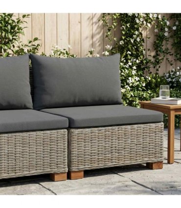 vidaXL Middle Sofa with Cushions GENDT Natural Rattan Kubu Grey