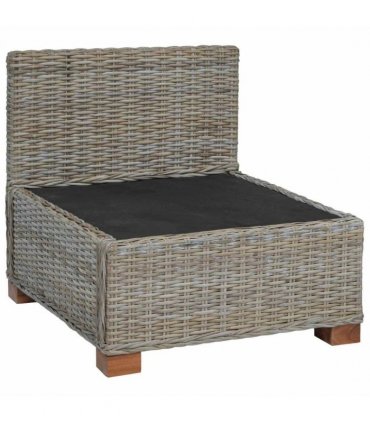vidaXL Middle Sofa with Cushions GENDT Natural Rattan Kubu Grey