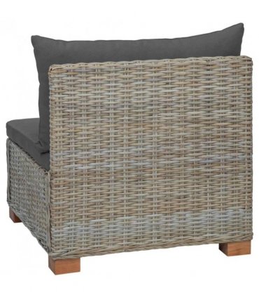 vidaXL Middle Sofa with Cushions GENDT Natural Rattan Kubu Grey
