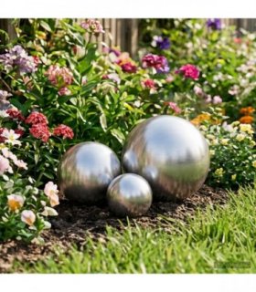 vidaXL Brushed Ball 3 pcs Ø 20 cm Silver Stainless Steel 201 — Size: Ø10/15/20 cm, Model: Brushed surface