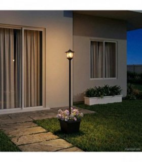 vidaXL Solar Lamp Post with Planter Black 32 x 32 x 158 cm — Model: with pot