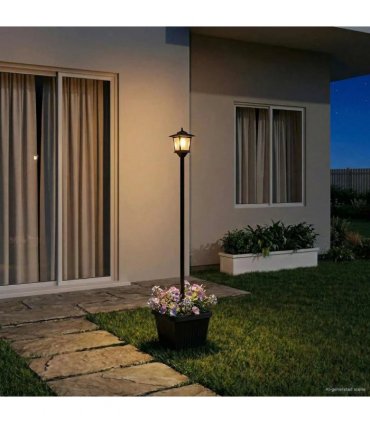 vidaXL Solar Lamp Post with Planter Black 32 x 32 x 158 cm — Model: with pot
