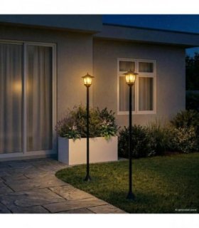 vidaXL Lamp Post Set with LED Bulb 2 pcs Black 16 x 16 x 156 cm — Model: Lantern set