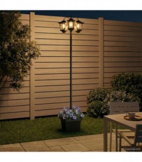 vidaXL 3-Head Lamp Post with Planter Black 32 x 32 x 188 cm — Model: Unpatterned lampshade (with pot)