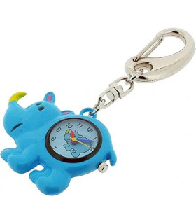 Key Ring Clock Blue Rhino Hand Painted Alloy Presentation Box 45x36x7mm
