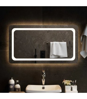 vidaXL LED Bathroom Mirror Transparent 90 x 50 cm Tempered Glass — V0672260126