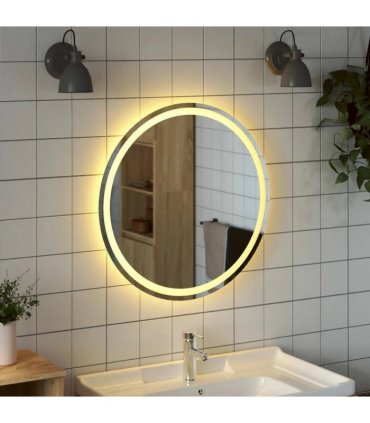 vidaXL LED Bathroom Mirror Transparent Ø 70 cm Tempered Glass — Size: 70 x 70 cm