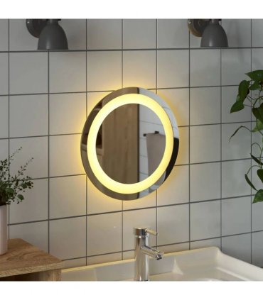 vidaXL LED Bathroom Mirror Transparent Ø 30 cm Tempered Glass — Size: 30 x 30 cm