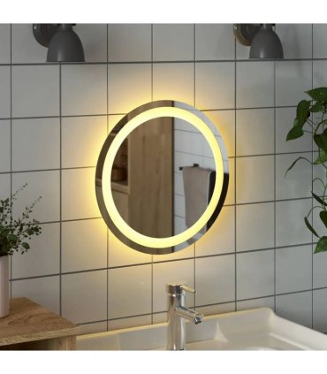 vidaXL LED Bathroom Mirror Transparent Ø 40 cm Tempered Glass — Size: 40 x 40 cm