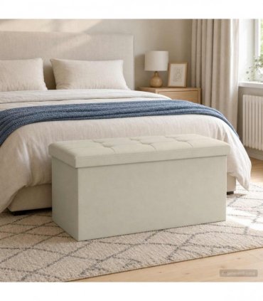 vidaXL Foldable Storage Bench White 180 kg 80 L 77 x 38 x 38 cm Linen