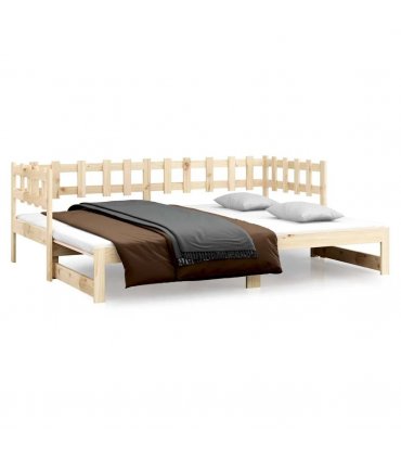 vidaXL Pull-out Day Bed without Mattress 2x(80x200) cm Solid Wood Pine — Colour: natural, Size: 80 x 200 cm