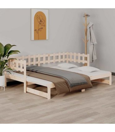 vidaXL Pull-out Day Bed without Mattress 2x(90x200) cm Solid Wood Pine — Colour: natural, Size: 90 x 200 cm