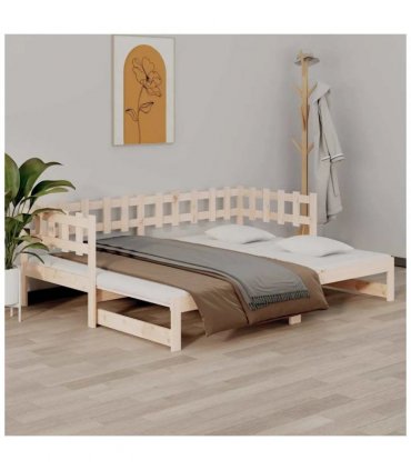 vidaXL Pull-out Day Bed without Mattress 2x(90x200) cm Solid Wood Pine — Colour: natural, Size: 90 x 200 cm