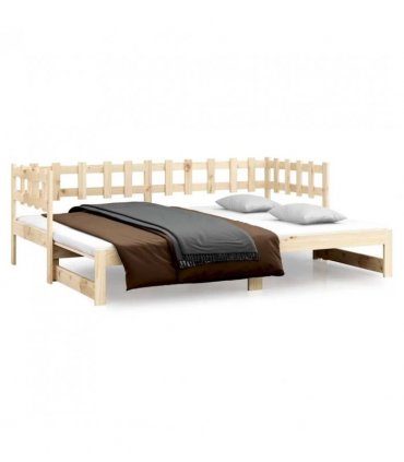 vidaXL Pull-out Day Bed without Mattress 2x(90x200) cm Solid Wood Pine — Colour: natural, Size: 90 x 200 cm