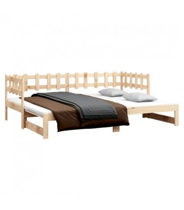 vidaXL Pull-out Day Bed without Mattress 2x(90x200) cm Solid Wood Pine — Colour: natural, Size: 90 x 200 cm