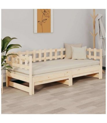 vidaXL Pull-out Day Bed without Mattress 2x(90x200) cm Solid Wood Pine — Colour: natural, Size: 90 x 200 cm