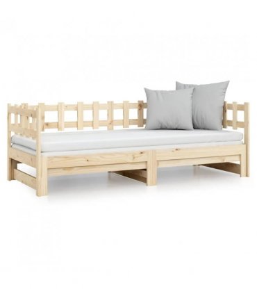 vidaXL Pull-out Day Bed without Mattress 2x(90x200) cm Solid Wood Pine — Colour: natural, Size: 90 x 200 cm