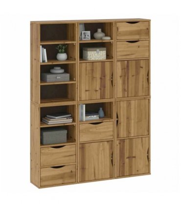 vidaXL Side Cabinets 6 pcs "ODDA" 40x24x79 cm Solid Wood Pine — Colour: Natural, Model: 9 shelves 5 drawers
