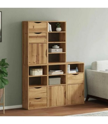 vidaXL Side Cabinets 5 pcs ODDA 40x24x79 cm Solid Wood Pine — Colour: Natural, Model: 5 drawers 9 shelves