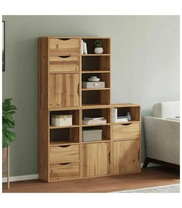 vidaXL Side Cabinets 5 pcs ODDA 40x24x79 cm Solid Wood Pine — Colour: Natural, Model: 5 drawers 9 shelves
