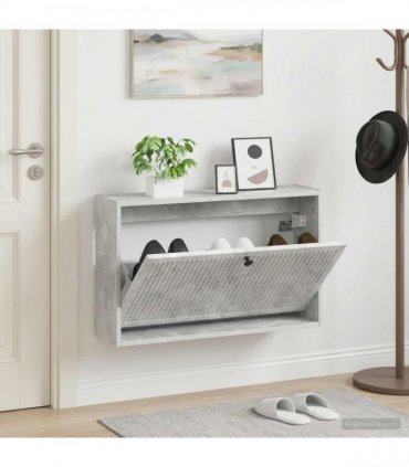 vidaXL Wall-Mounted Shoe Cabinet EDE 71 x 17 x 43 cm Engineered Wood — Colour: Concrete grey