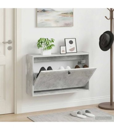 vidaXL Wall-Mounted Shoe Cabinet EDE 71 x 17 x 43 cm Engineered Wood — Colour: Concrete grey