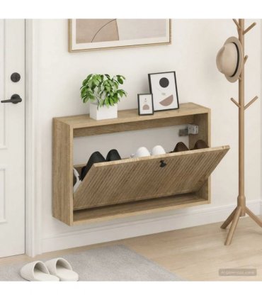 vidaXL Wall-Mounted Shoe Cabinet EDE 71 x 17 x 43 cm Engineered Wood — Colour: Sonoma oak