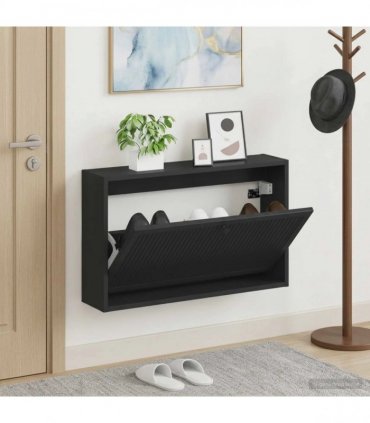 vidaXL Wall-Mounted Shoe Cabinet EDE 71 x 17 x 43 cm Engineered Wood — Colour: Black