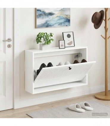 vidaXL Wall-Mounted Shoe Cabinet EDE 71 x 17 x 43 cm Engineered Wood — Colour: High gloss white