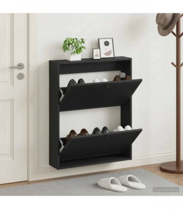 vidaXL Wall-Mounted Shoe Cabinet EDE 71 x 17 x 86 cm Engineered Wood — Colour: Black