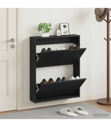 vidaXL Wall-Mounted Shoe Cabinet EDE 71 x 17 x 86 cm Engineered Wood — Colour: Black