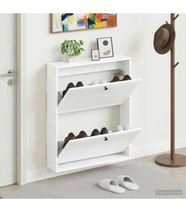 vidaXL Wall-Mounted Shoe Cabinet EDE 71 x 17 x 86 cm Engineered Wood — Colour: High gloss white