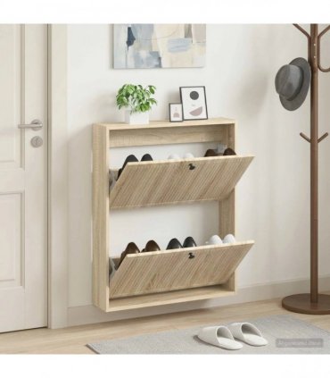 vidaXL Wall-Mounted Shoe Cabinet EDE 71 x 17 x 86 cm Engineered Wood — Colour: Sonoma oak