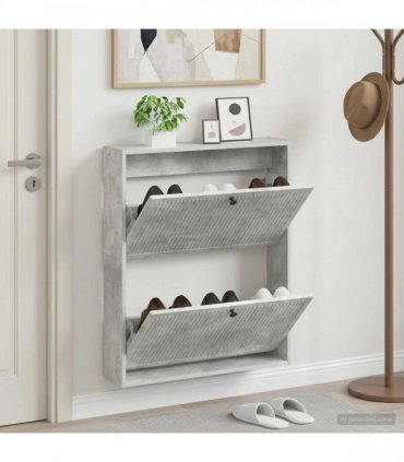 vidaXL Wall-Mounted Shoe Cabinet EDE 71 x 17 x 86 cm Engineered Wood — Colour: Concrete grey
