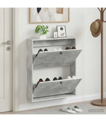 vidaXL Wall-Mounted Shoe Cabinet EDE 71 x 17 x 86 cm Engineered Wood — Colour: Concrete grey
