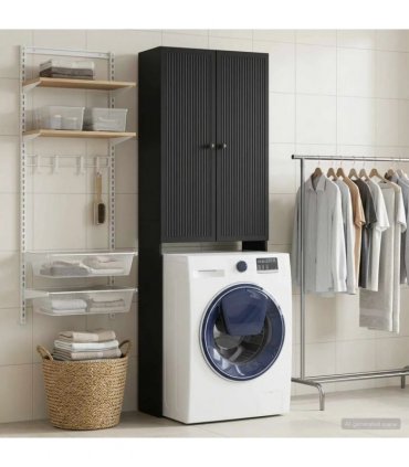 vidaXL Toilet Cabinet EDE Black 66 x 25.5 x 190 cm Engineered Wood